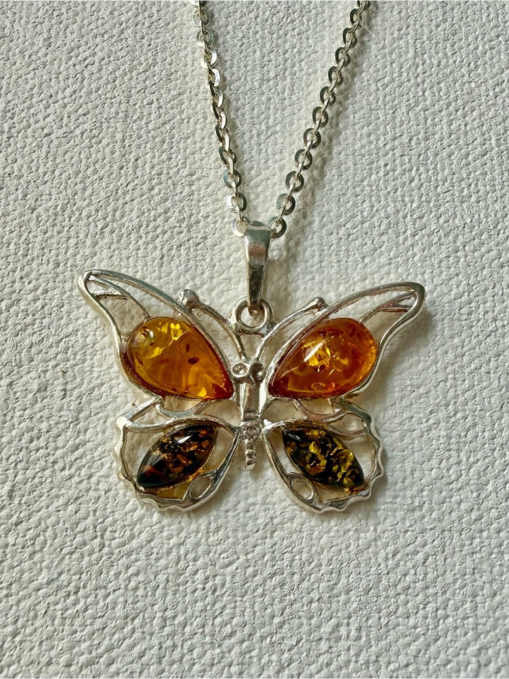 925 Butterfly Amber Pendant Necklace